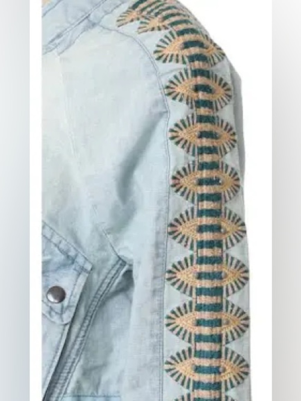 Free People Embroidered Chambray Jacket Womens Large Blue Linen Cotton Blend S - Picture 3 of 14